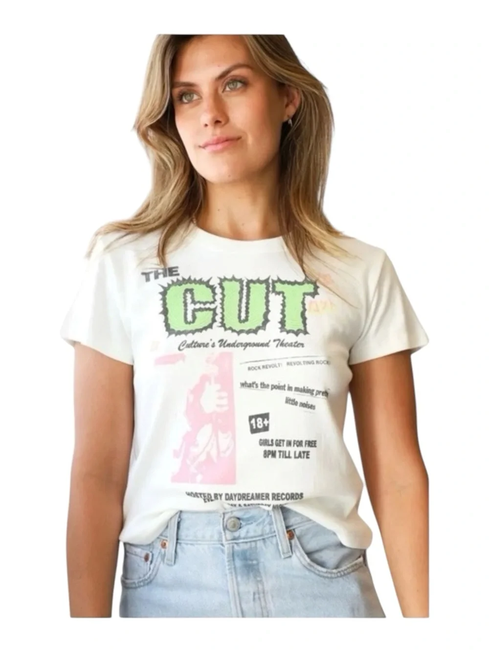 new Daydreamer x Free People 𖦹 The Cut Shrunken Baby Tee 𖦹 Vintage White 𖦹 M